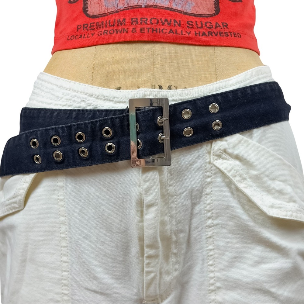 Y2K Black Grunge Wide Belt Double Prong Grommet Streetwear OS